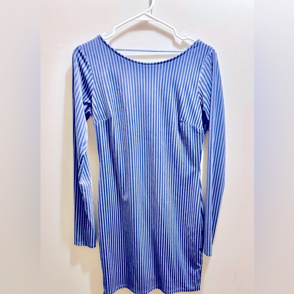 Stripped velvet long-sleeve dress